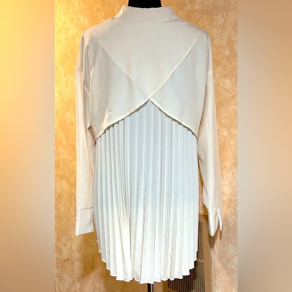 🎁 Unique! 🥀 Long Sleeve Solid Color Button Front Pleated Back Chic Blouse - Picture 2 of 8